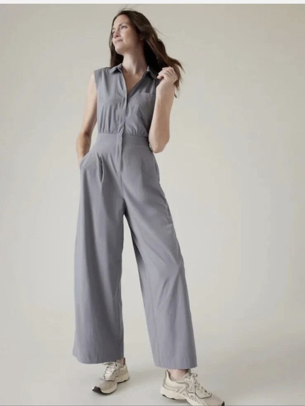 Athleta Brooklyn Heights Sleeveless Wide-Leg Jumpsuit in Light Gray Sz.2P